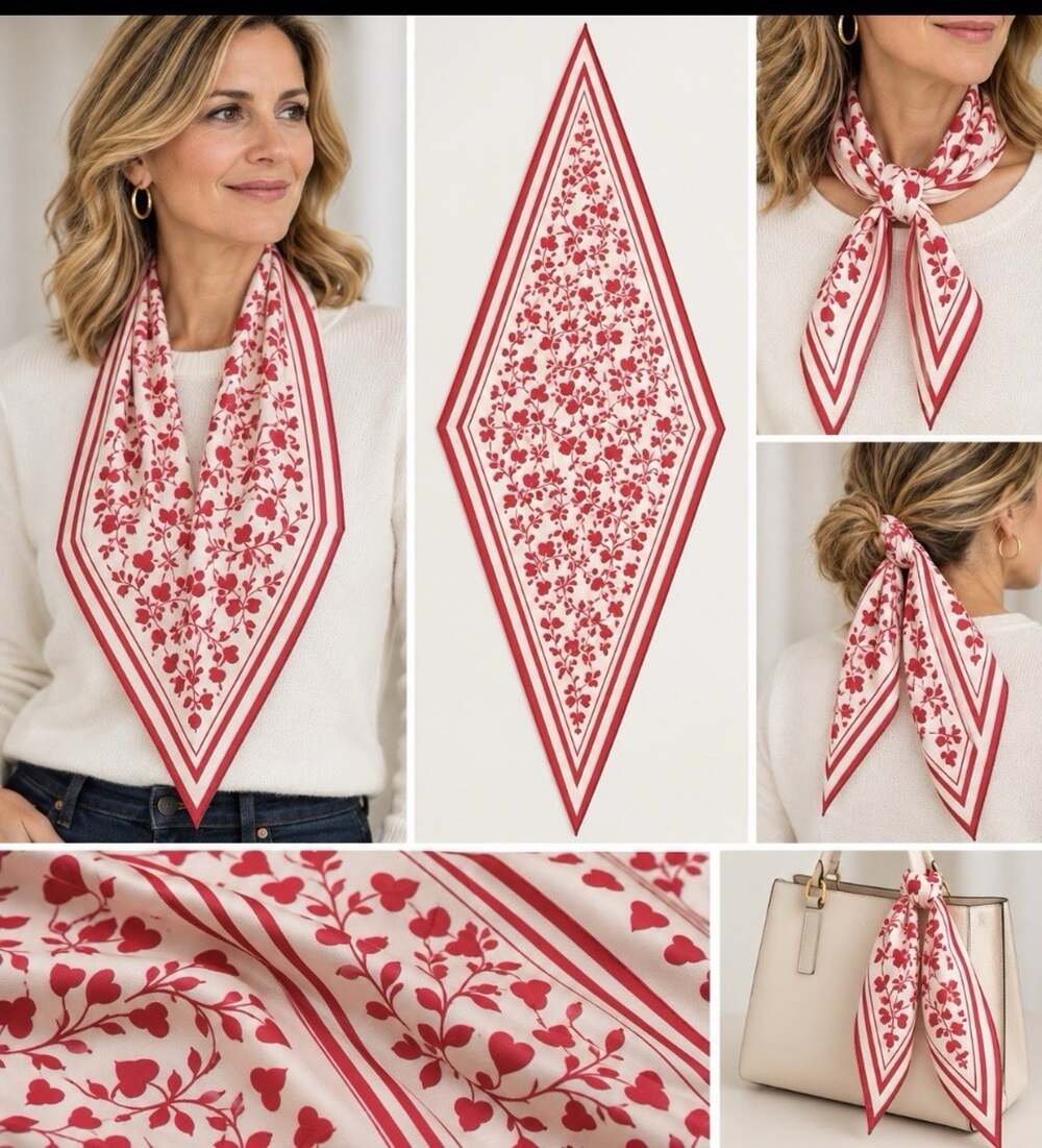 Talbots 100% Cotton Heart Floral Diamond Scarf 14”x46” Cotton NEW